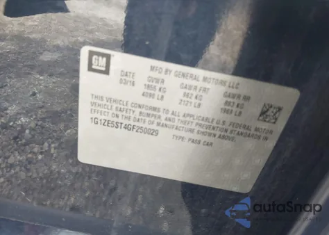 2016 Chevrolet Malibu 1Lt из США, поврежденный, VIN 1G1ZE5ST4GF250029